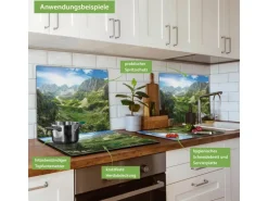 Banjado Herdabdeckplatte Glas 1 Teilig 60x52CM Schneidebrett Herdabdeckung Mit Motiv Bergsee Alpen
