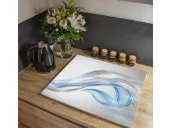 Banjado Herdabdeckplatte Glas 1 Teilig 60x52CM Schneidebrett Herdabdeckung Mit Motiv Blauer Schleier