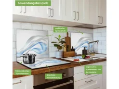 Banjado Herdabdeckplatte Glas 1 Teilig 60x52CM Schneidebrett Herdabdeckung Mit Motiv Blauer Schleier