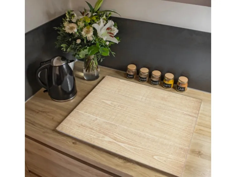 Banjado Herdabdeckplatte Glas 1 Teilig 60x52CM Schneidebrett Herdabdeckung Mit Motiv Bretter