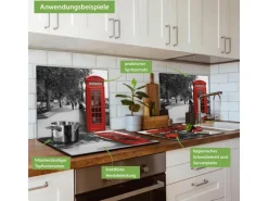 Banjado Herdabdeckplatte Glas 1 Teilig 60x52CM Schneidebrett Herdabdeckung Mit Motiv London Red Telephone
