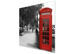Banjado Herdabdeckplatte Glas 1 Teilig 60x52CM Schneidebrett Herdabdeckung Mit Motiv London Red Telephone