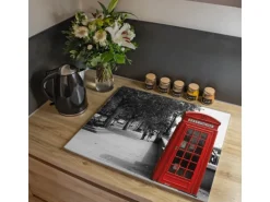 Banjado Herdabdeckplatte Glas 1 Teilig 60x52CM Schneidebrett Herdabdeckung Mit Motiv London Red Telephone