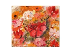 Banjado Herdabdeckplatte Glas 1 Teilig 60x52CM Schneidebrett Herdabdeckung Mit Motiv Fallende Blumen