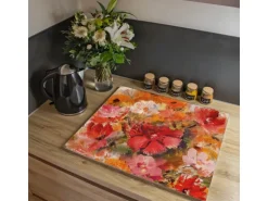 Banjado Herdabdeckplatte Glas 1 Teilig 60x52CM Schneidebrett Herdabdeckung Mit Motiv Fallende Blumen