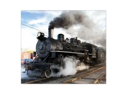 Banjado Herdabdeckplatte Glas 1 Teilig 60x52CM Schneidebrett Herdabdeckung Mit Motiv Dampflok