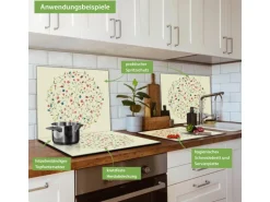 Banjado Herdabdeckplatte Glas 1 Teilig 60x52CM Schneidebrett Herdabdeckung Mit Motiv Blumenreigen