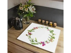 Banjado Herdabdeckplatte Glas 1 Teilig 60x52CM Schneidebrett Herdabdeckung Mit Motiv Aquarell Blumenring