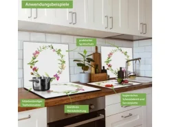 Banjado Herdabdeckplatte Glas 1 Teilig 60x52CM Schneidebrett Herdabdeckung Mit Motiv Aquarell Blumenring