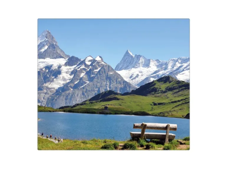 Banjado Herdabdeckplatte Glas 1 Teilig 60x52CM Schneidebrett Herdabdeckung Mit Motiv Alpen