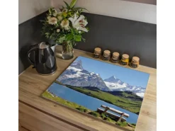 Banjado Herdabdeckplatte Glas 1 Teilig 60x52CM Schneidebrett Herdabdeckung Mit Motiv Alpen