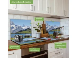 Banjado Herdabdeckplatte Glas 1 Teilig 60x52CM Schneidebrett Herdabdeckung Mit Motiv Alpen