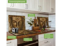 Banjado Herdabdeckplatte Glas 1 Teilig 60x52CM Schneidebrett Herdabdeckung Mit Motiv Buddha Gold