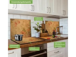 Banjado Herdabdeckplatte Glas 1 Teilig 60x52CM Schneidebrett Herdabdeckung Mit Motiv Blumen Antik