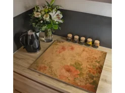 Banjado Herdabdeckplatte Glas 1 Teilig 60x52CM Schneidebrett Herdabdeckung Mit Motiv Blumen Antik