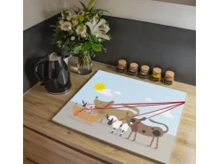 Banjado Herdabdeckplatte Glas 1 Teilig 60x52CM Schneidebrett Herdabdeckung Mit Motiv Gassi Gehen