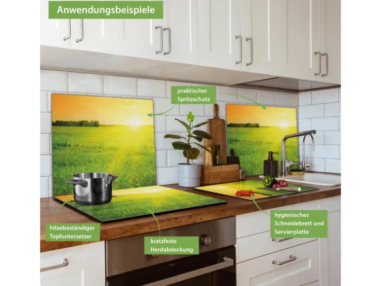 Banjado Herdabdeckplatte Glas 1 Teilig 60x52CM Schneidebrett Herdabdeckung Mit Motiv Guten Morgen 2