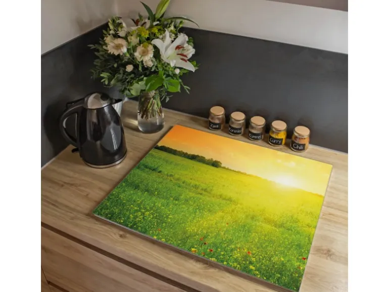 Banjado Herdabdeckplatte Glas 1 Teilig 60x52CM Schneidebrett Herdabdeckung Mit Motiv Guten Morgen 2