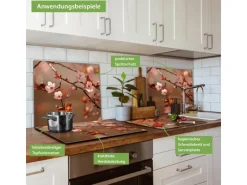 Banjado Herdabdeckplatte Glas 1 Teilig 60x52CM Schneidebrett Herdabdeckung Mit Motiv Blühender Kirschzweig