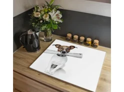 Banjado Herdabdeckplatte Glas 1 Teilig 60x52CM Schneidebrett Herdabdeckung Mit Motiv Business Day