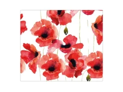 Banjado Herdabdeckplatte Glas 1 Teilig 60x52CM Schneidebrett Herdabdeckung Mit Motiv Mohn Aquarell
