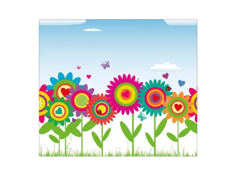 Banjado Herdabdeckplatte Glas 1 Teilig 60x52CM Schneidebrett Herdabdeckung Mit Motiv Bunte Blumen