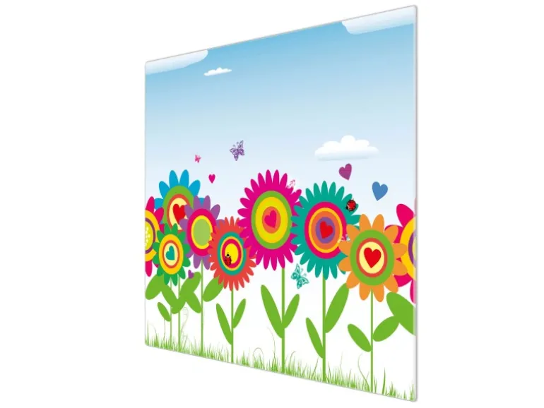 Banjado Herdabdeckplatte Glas 1 Teilig 60x52CM Schneidebrett Herdabdeckung Mit Motiv Bunte Blumen