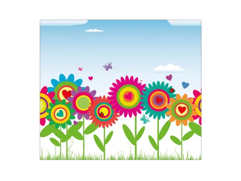 Banjado Herdabdeckplatte Glas 1 Teilig 60x52CM Schneidebrett Herdabdeckung Mit Motiv Bunte Blumen