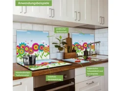 Banjado Herdabdeckplatte Glas 1 Teilig 60x52CM Schneidebrett Herdabdeckung Mit Motiv Bunte Blumen