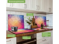 Banjado Herdabdeckplatte Glas 1 Teilig 60x52CM Schneidebrett Herdabdeckung Mit Motiv Bunte Kristalle
