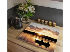 Banjado Herdabdeckplatte Glas 1 Teilig 60x52CM Schneidebrett Herdabdeckung Mit Motiv Angler