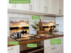 Banjado Herdabdeckplatte Glas 1 Teilig 60x52CM Schneidebrett Herdabdeckung Mit Motiv Angler