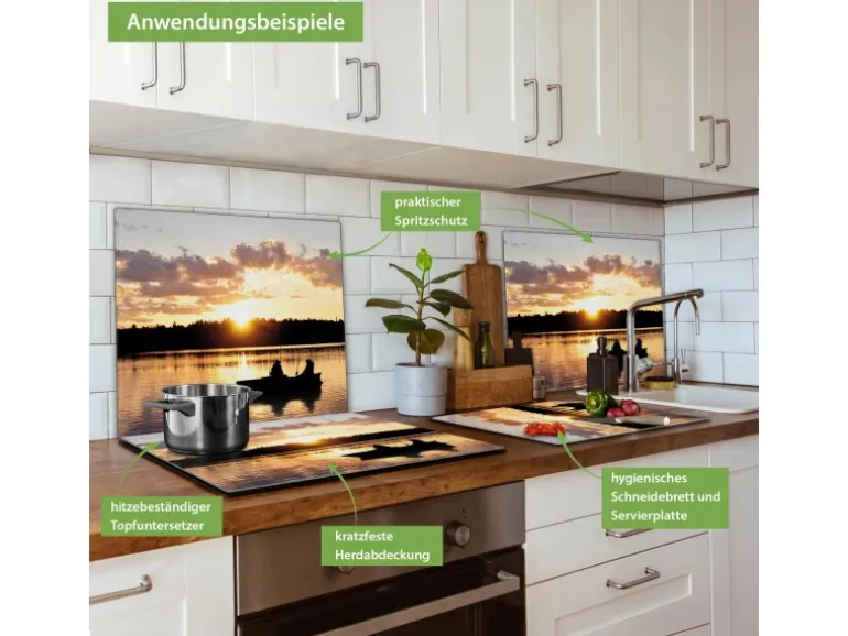 Banjado Herdabdeckplatte Glas 1 Teilig 60x52CM Schneidebrett Herdabdeckung Mit Motiv Angler