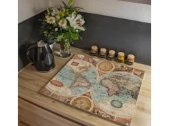 Banjado Herdabdeckplatte Glas 1 Teilig 60x52CM Schneidebrett Herdabdeckung Mit Motiv Historische Weltkarte