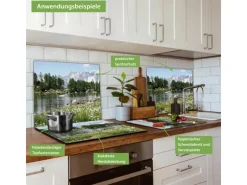 Banjado Herdabdeckplatte Glas 1 Teilig 60x52CM Schneidebrett Herdabdeckung Mit Motiv Bergidylle