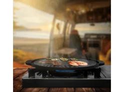 Bbq#Boss Grillplatte aus Gusseisen 32 cm Runde Gusspfanne Gerippte Bratpfanne