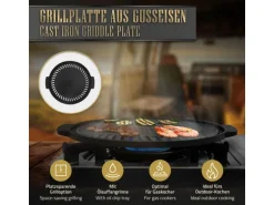 Bbq#Boss Grillplatte aus Gusseisen 32 cm Runde Gusspfanne Gerippte Bratpfanne