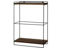 BERLINLODGE Wandregal HxBxT 50x35x17cm Massiv-Holz Metall Industrial 2 Regalböden Dunkelbraun Hängeregal Regal Küchenregal