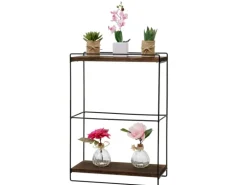 BERLINLODGE Wandregal HxBxT 50x35x17cm Massiv-Holz Metall Industrial 2 Regalböden Dunkelbraun Hängeregal Regal Küchenregal