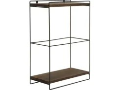 BERLINLODGE Wandregal HxBxT 50x35x17cm Massiv-Holz Metall Industrial 2 Regalböden Dunkelbraun Hängeregal Regal Küchenregal