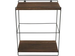 BERLINLODGE Wandregal HxBxT 50x35x17cm Massiv-Holz Metall Industrial 2 Regalböden Dunkelbraun Hängeregal Regal Küchenregal