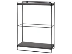 BERLINLODGE Wandregal HxBxT 50x35x17cm Massiv-Holz Metall Industrial 2 Regalböden Dunkelgrau Hängeregal Regal Küchenregal