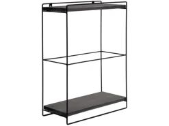 BERLINLODGE Wandregal HxBxT 50x35x17cm Massiv-Holz Metall Industrial 2 Regalböden Dunkelgrau Hängeregal Regal Küchenregal