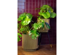 Capi Pflanzgefäß Zylinder Groove Ø 43,5 cm x 46 cm Gold-Schwarz