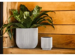 Capi Pflanztopf Groove Kugel Oval Elfenbein 24 cm x 21 cm