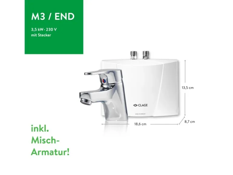 Clage Kleindurchlauferhitzer M3/END inkl. Armatur Hydraulisch 3,5 kW