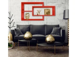 Coemo Wandregal KARO 104x20x59cm aus Holz in Rot Wandregal KARO 104x20x59cm aus Holz in Rot