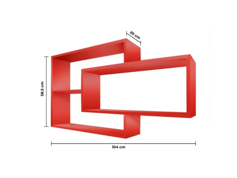 Coemo Wandregal KARO 104x20x59cm aus Holz in Rot Wandregal KARO 104x20x59cm aus Holz in Rot