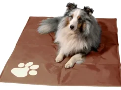 Dobar Große Kühlmatte für Hunde mit Pfoten Muster 99,5 x 70 cm Braun