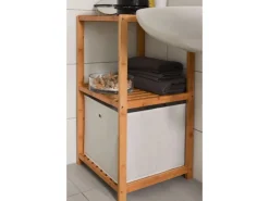 DuneDesign Badezimmer-Regal 83 x 38 x 40 cm mit 3 Fächern aus Bambus